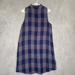 Cloth and stone Anthropologie women blue plaid sleeveless dress cotton trapeze M